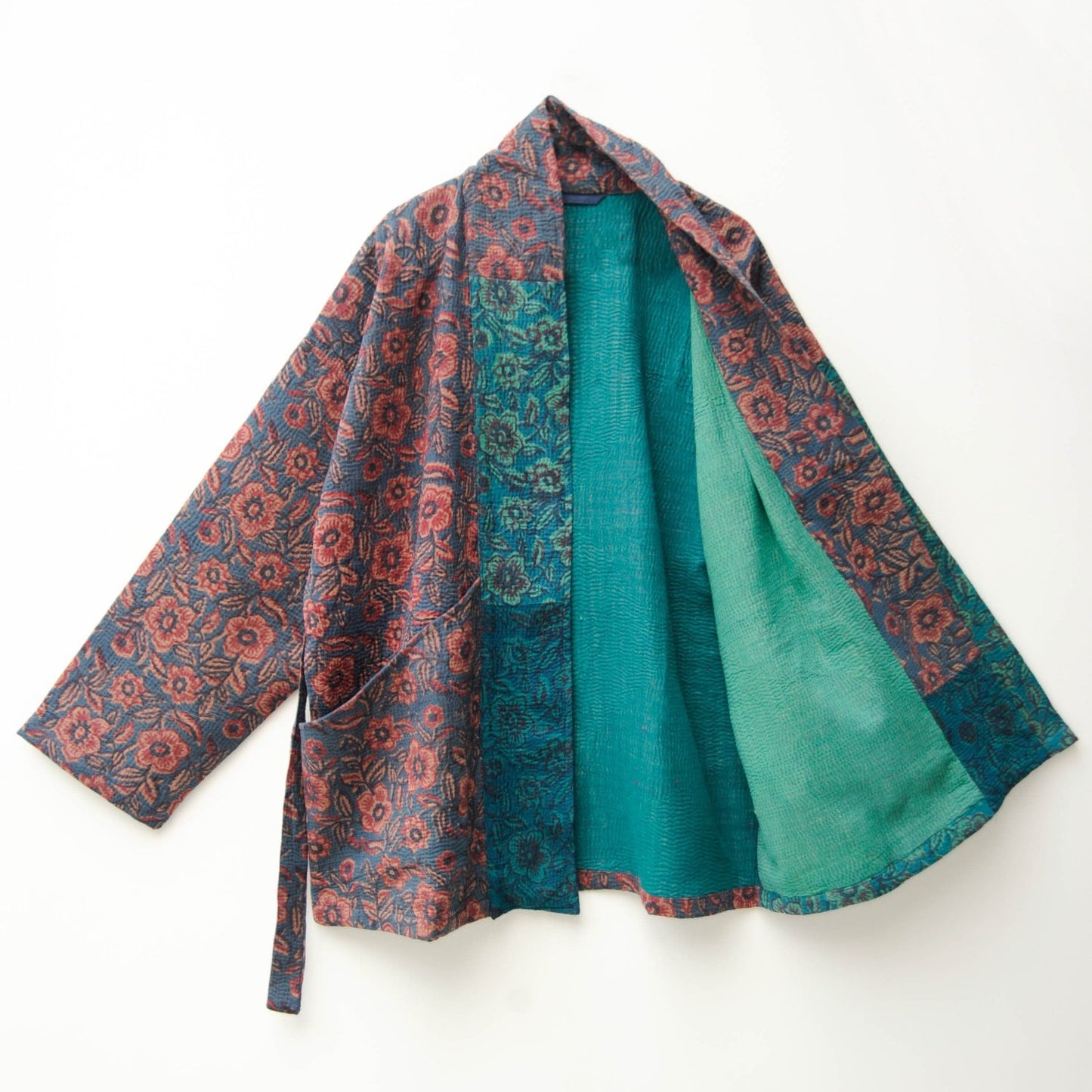 Kantha midlength blockprint Kimono jacket