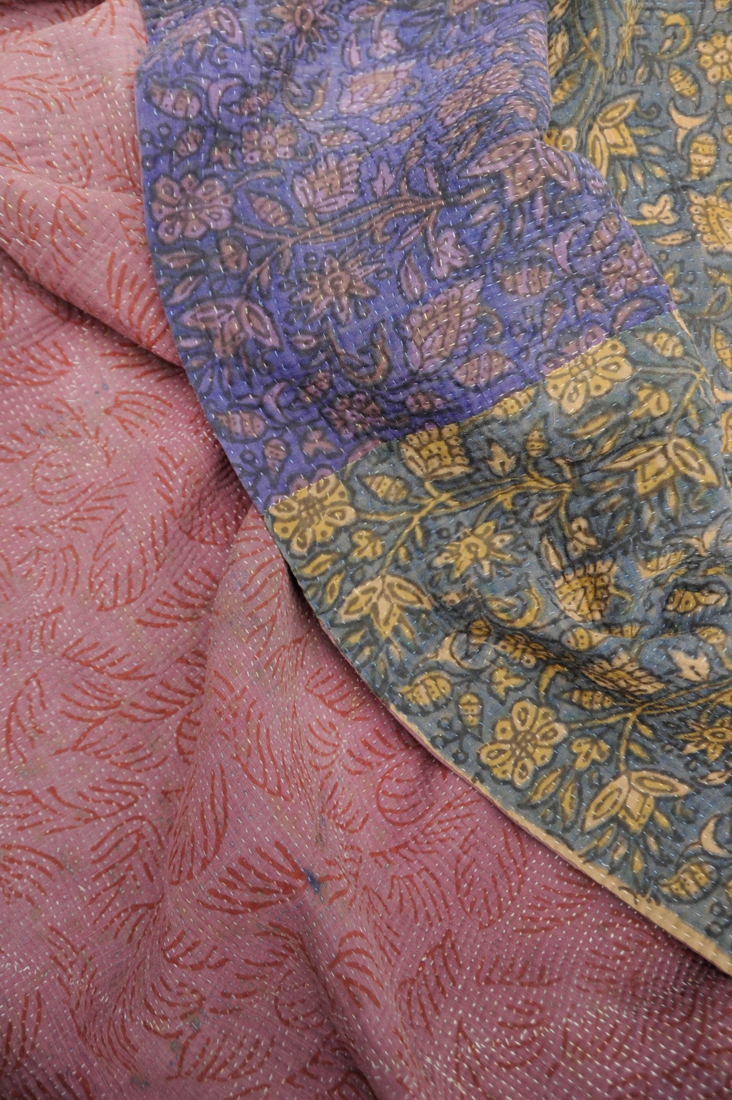 Vintage Blockprint Kantha Stitch Blanket