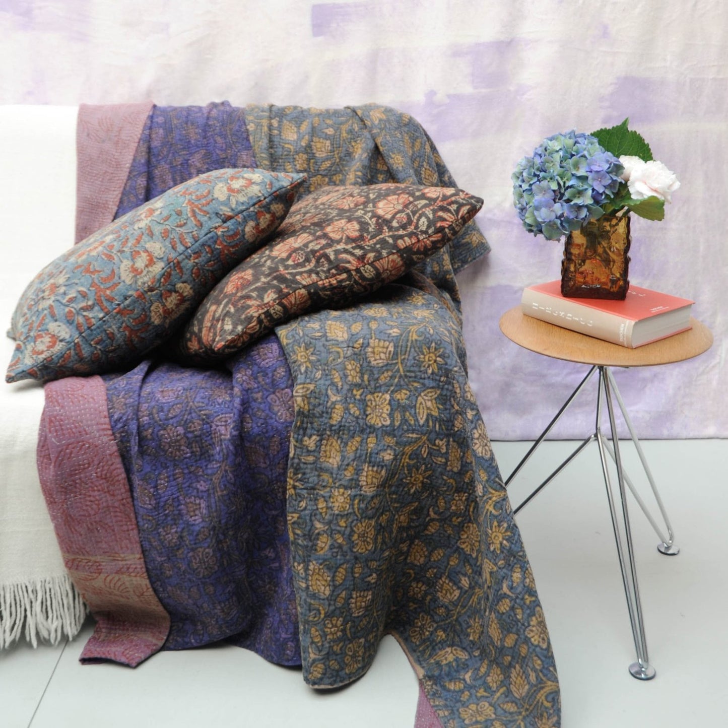 Vintage Blockprint Kantha Stitch Blanket