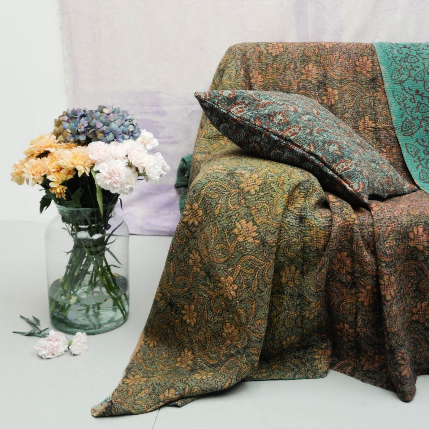 Vintage Blockprint Kantha Stitch Blanket