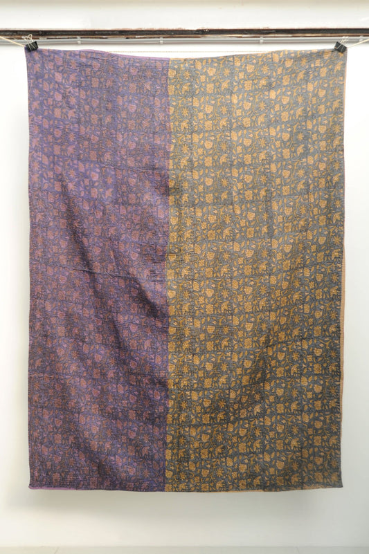 Vintage Blockprint Kantha Stitch Blanket