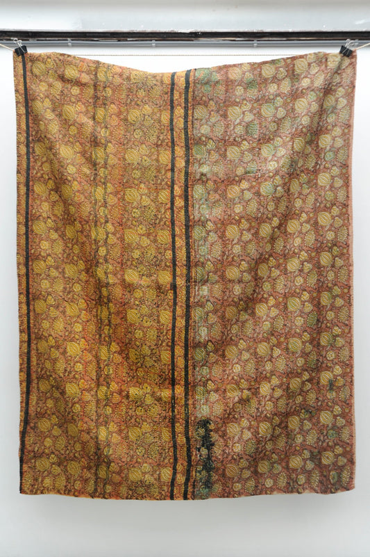 Vintage Blockprint Kantha Stitch Blanket