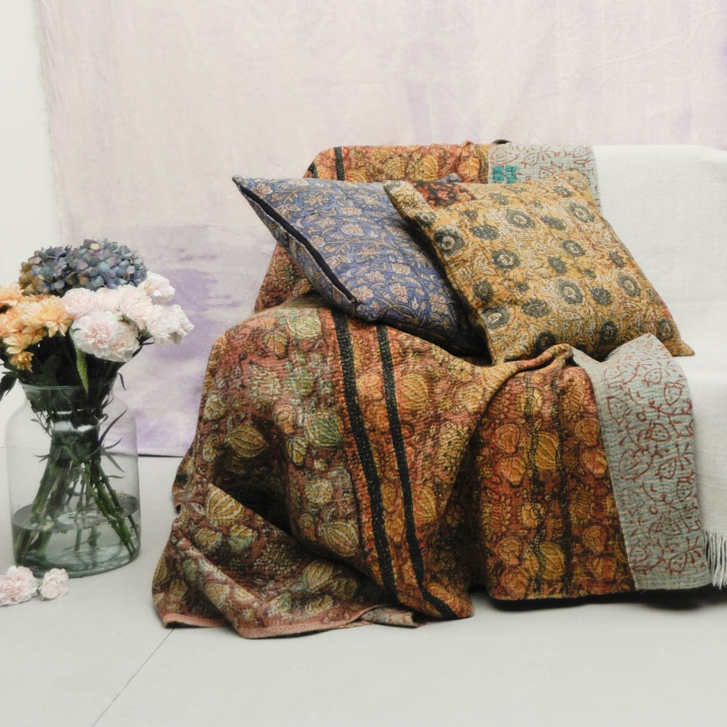 Vintage Blockprint Kantha Stitch Blanket